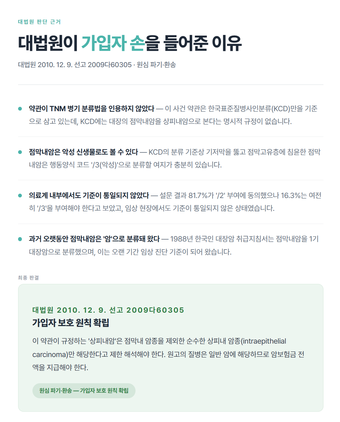 점막내암도 일반 암보험금을 받을 수 있을까? 대법원 판례로 알아보는 암보험 분쟁